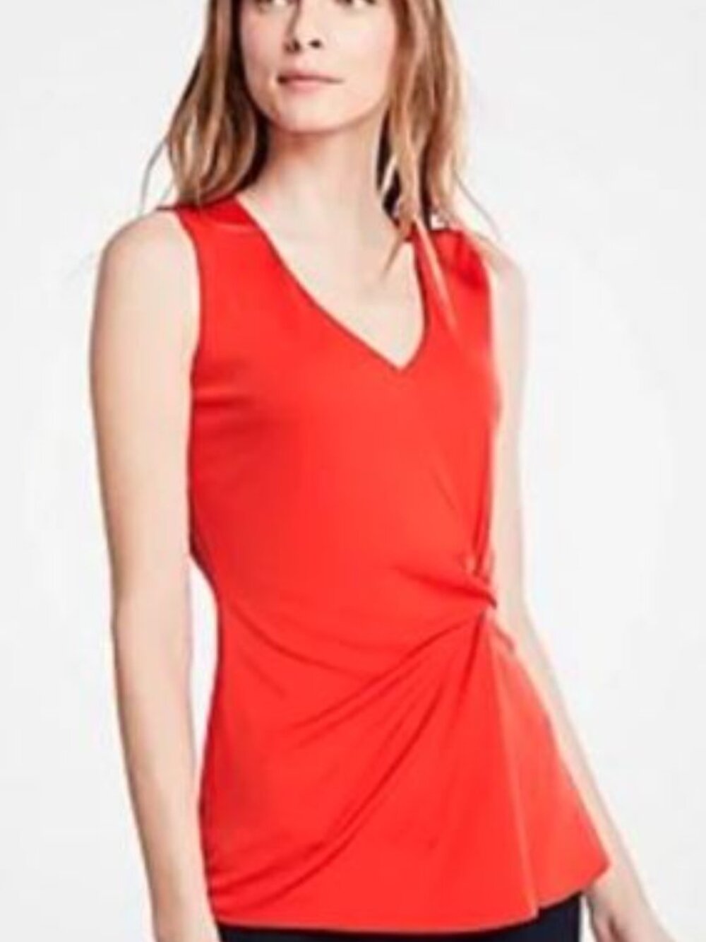 Ann Taylor Tomato Red Twist Front V neck Sleevless top size M